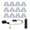 Complete set met 12 Milano inbouwspots 12V - IP65 waterdicht - 2700K warm wit - 3 Watt 200 lumen - RVS - Verandaverlichting - Dimbaar - met afstandsbediening | HOFTRONIC