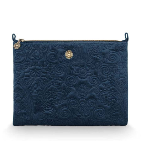 Cosmetic Flat Pouch Large Velvet Quilted Days Blue | PiP Studio