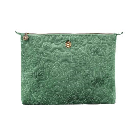 Cosmetic Flat Pouch Large Velvet Quilted Green | PiP Studio