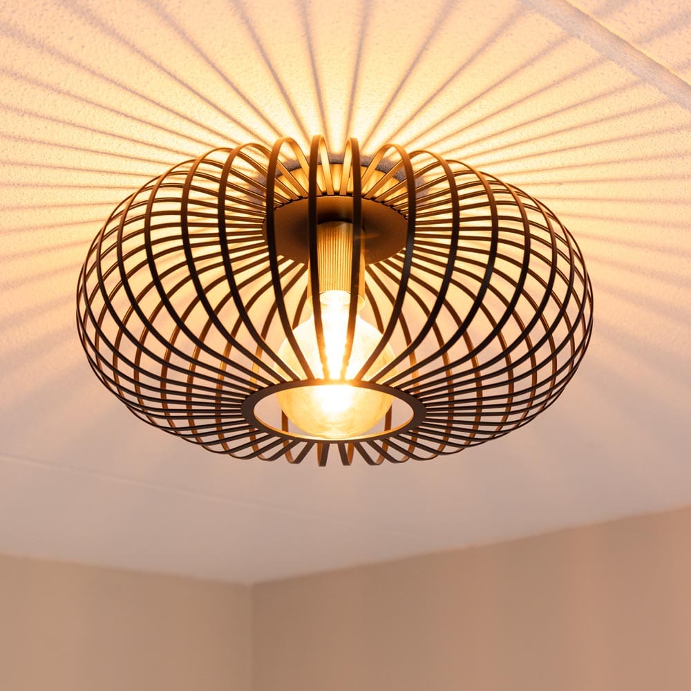 Cosmos - LED Plafondlamp - Dimbaar - E27 Fitting - Zwart met Goud | HOFTRONIC