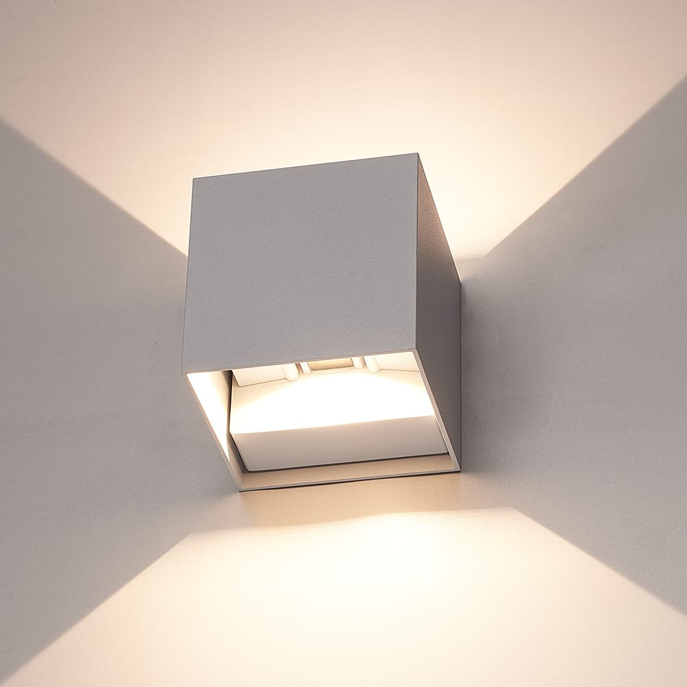 Cube LED Wandlamp - IP65 Waterdicht - 6 Watt 660 Lumen - 3000K Warm Wit - Voor binnen en buiten - Cube - Up & Down Light - Grijs | V-TAC