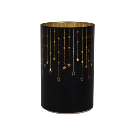 Cylinder glas 14cm LED zwart 3xAA timer | Svenska Living
