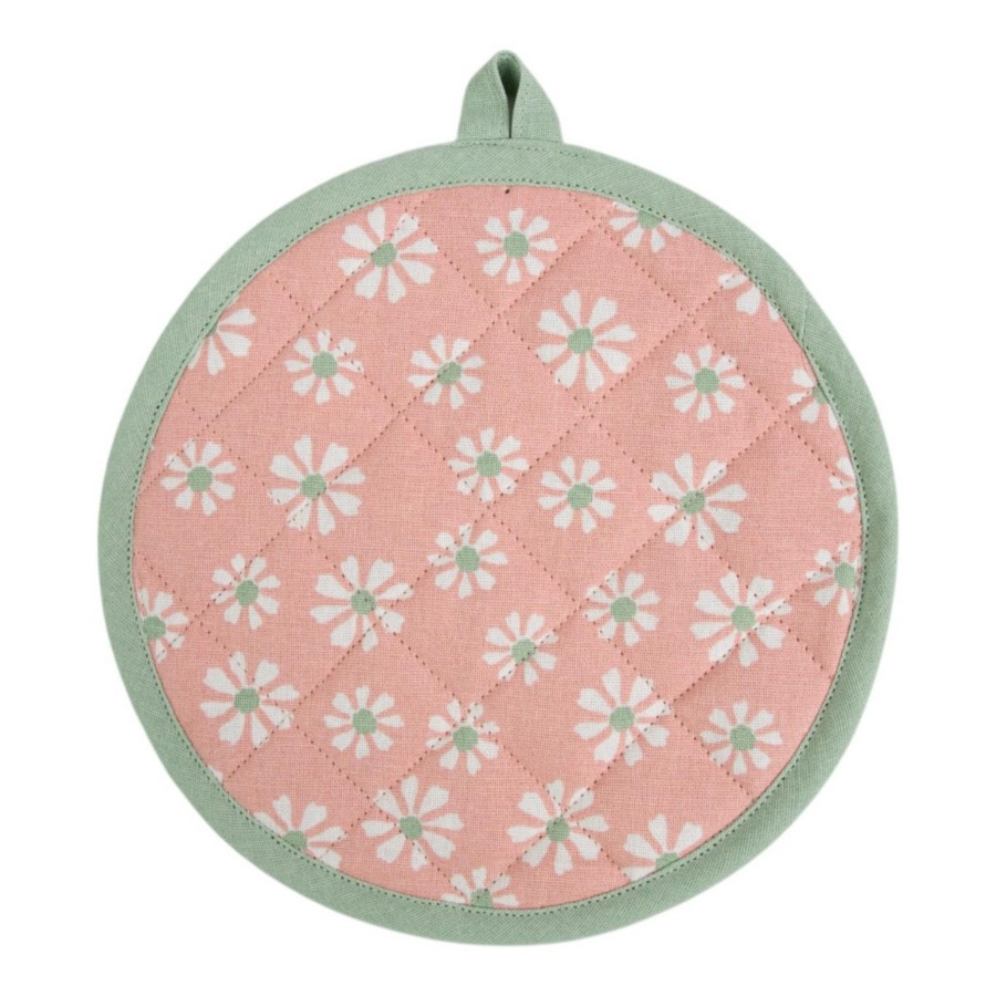 Daisy Flowers Pannenlap Onderzetter Rond Roze 20cm |