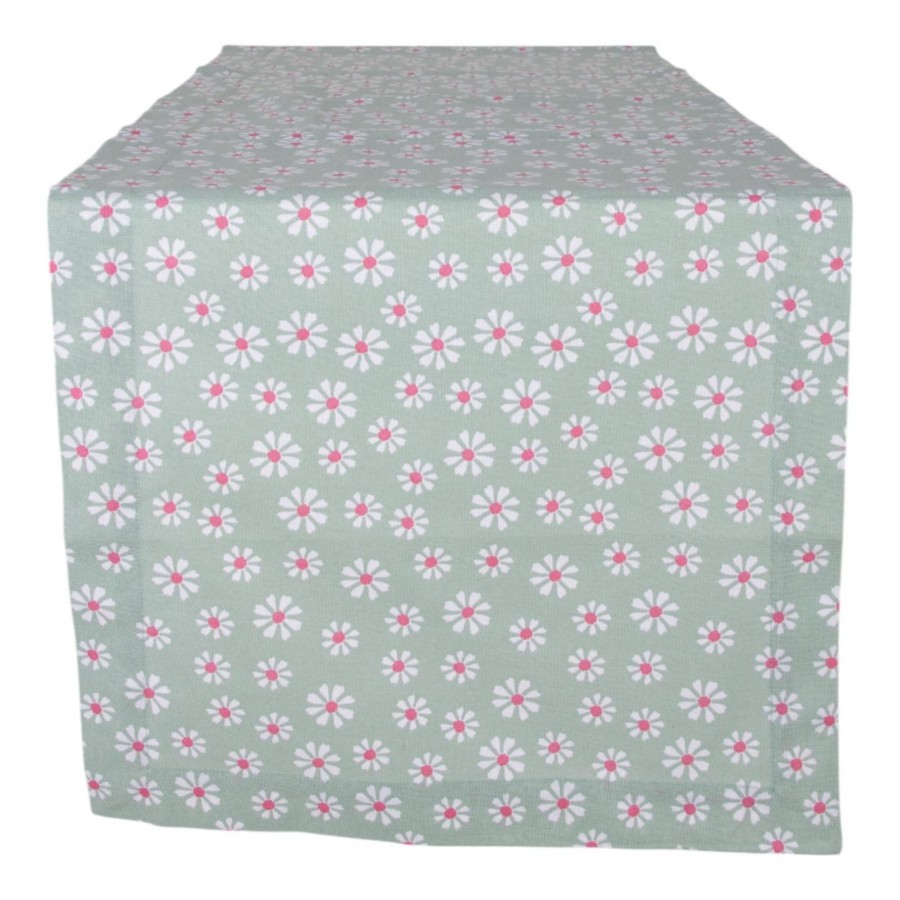 Daisy Flowers Tafelloper Groen 50x140 Cm |