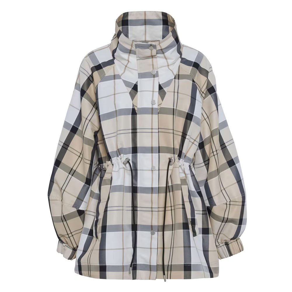 Damesjas Showerproof Suri Safari Dress Tartan/Mist | Barbour