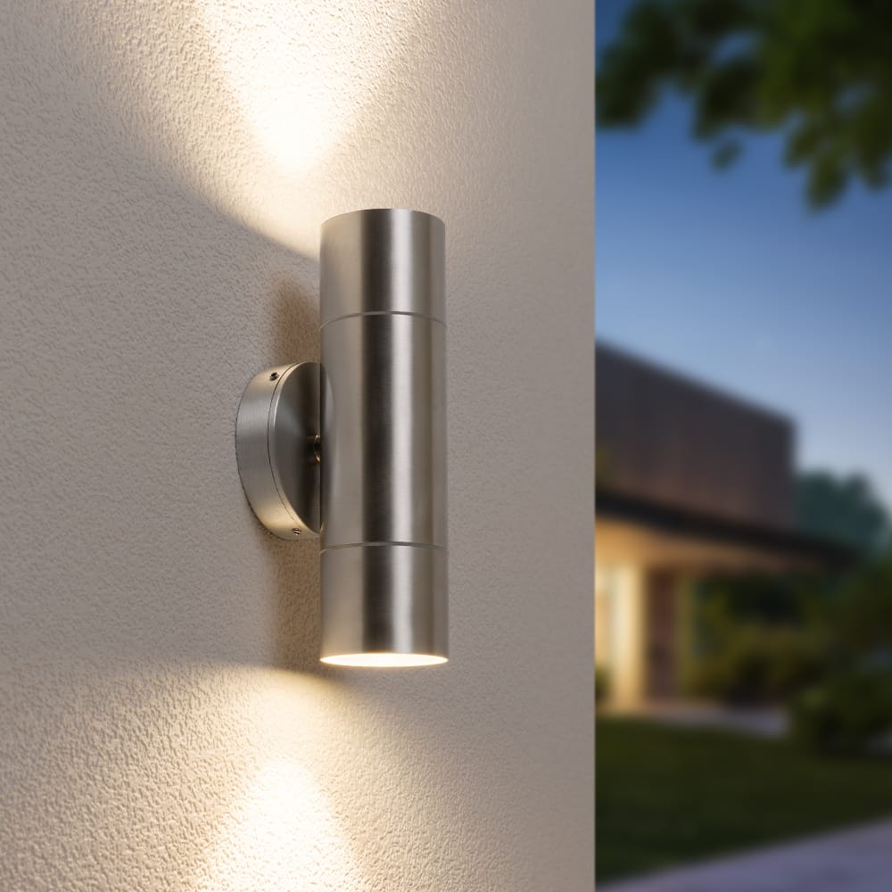 Dax LED Wandlamp - Dimbaar - 8 Watt 690 Lumen - 4000K neutraal wit - IP64 Waterdicht voor Binnen en buiten - GU10 Vervangbare lichtbron - Up & Down Light - RVS | HOFTRONIC