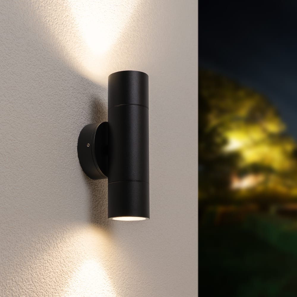 Dax LED Wandlamp - Dimbaar - 8 Watt 690 Lumen - 4000K neutraal wit - IP64 Waterdicht voor Binnen en buiten - GU10 Vervangbare lichtbron - Up & Down Light - Zwart | HOFTRONIC
