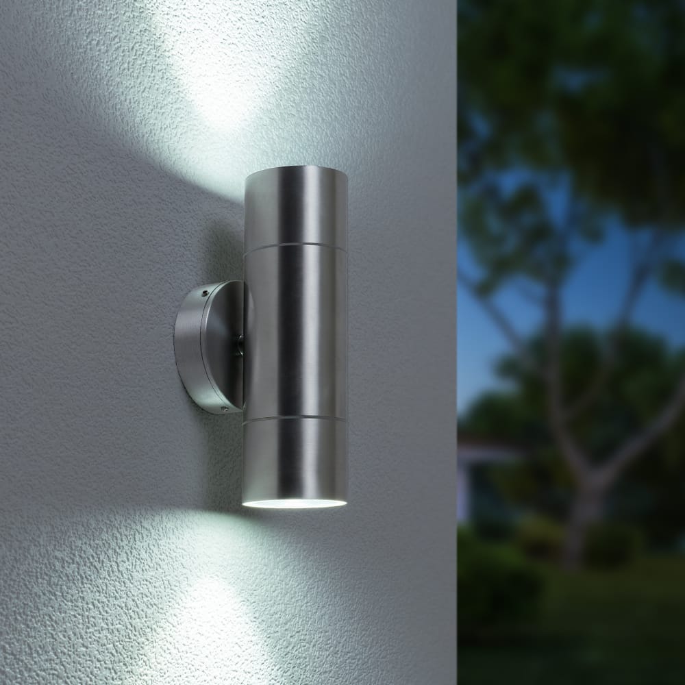 Dax LED Wandlamp - Dimbaar - 8 Watt 690 Lumen - 6500K Daglicht Wit - IP64 Waterdicht voor Binnen en buiten - GU10 Vervangbare lichtbron - Up & Down Light - RVS | HOFTRONIC