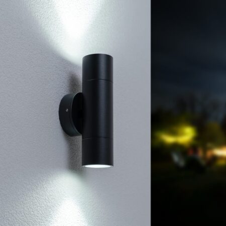 Dax LED Wandlamp - Dimbaar - 8 Watt 690 Lumen - 6500K Daglicht Wit - IP64 Waterdicht voor Binnen en buiten - GU10 Vervangbare lichtbron - Up & Down Light - Zwart | HOFTRONIC