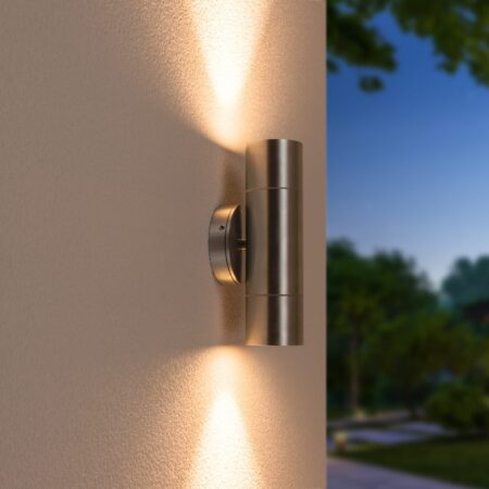 Dax LED Wandlamp - Dimbaar - 8 watt 690 lumen - 2700K Warm Wit - IP65 Waterdicht voor Binnen en buiten - GU10 Vervangbare lichtbron - Up & Down Light - RVS | HOFTRONIC