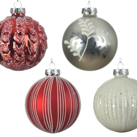 Decoris Kerstbal Glas Wit/rood | Decoris