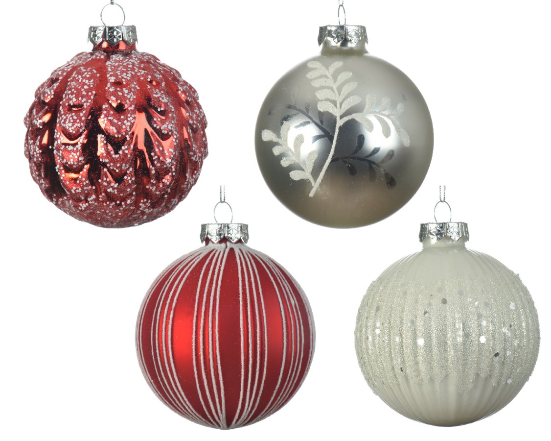 Decoris Kerstbal Glas Wit/rood | Decoris