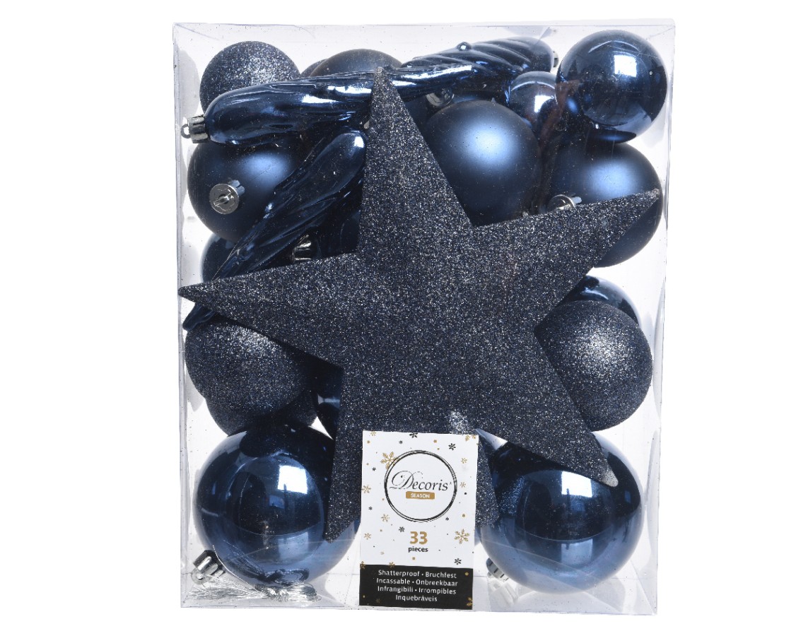 Decoris Kerstballen 8cm Nachtblauw 33 Stuks | Decoris