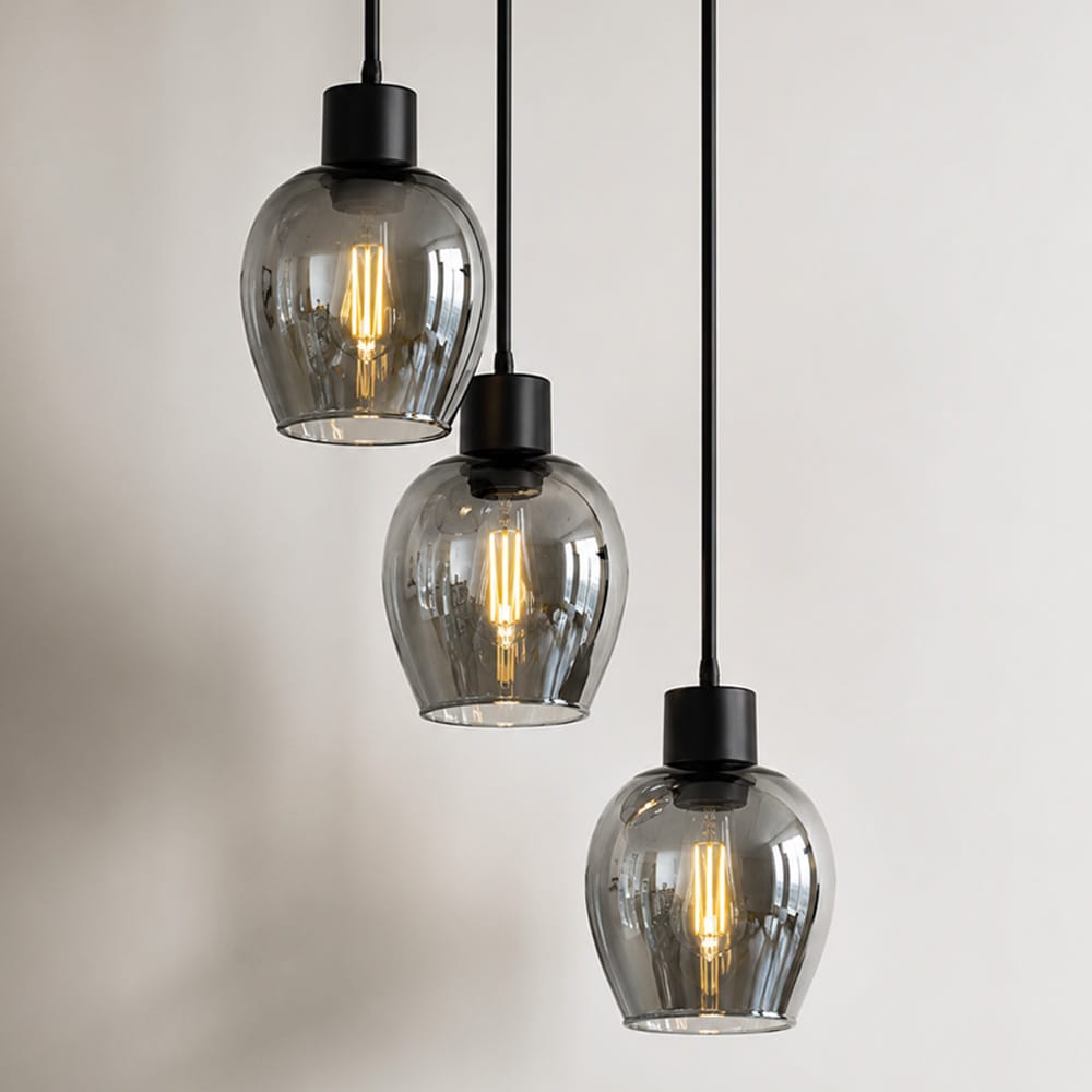 Design Hanglamp Zora - Smoke Glas - 3-Lichts - E27 - 7 Watt 806 Lumen - 2700K - Zwart- Glazen bollen | HOFTRONIC