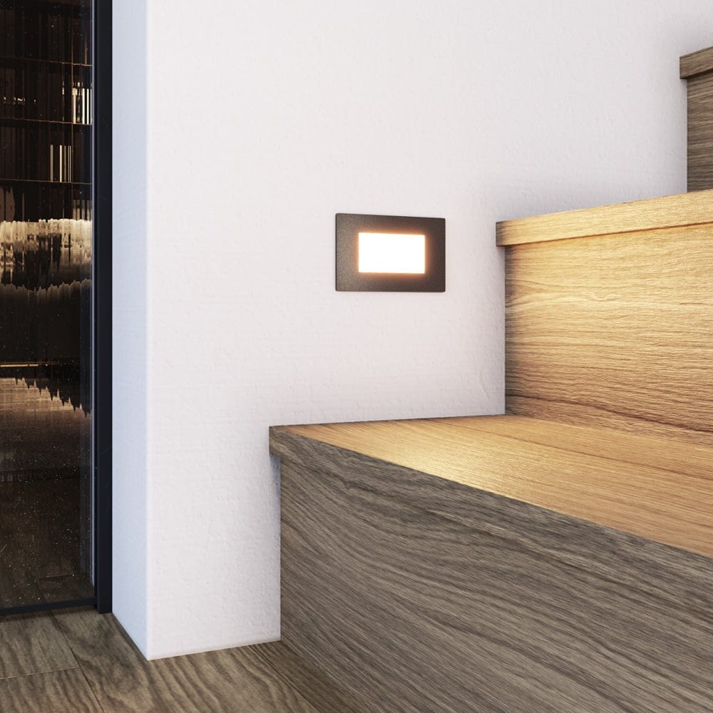 Dillon LED Inbouw wandlamp Zwart - 3 Watt 340 Lumen - 3000K warm wit - IP54 - Wand Inbouwspot rechthoek - Tuinverlichting - trapverlichting | HOFTRONIC
