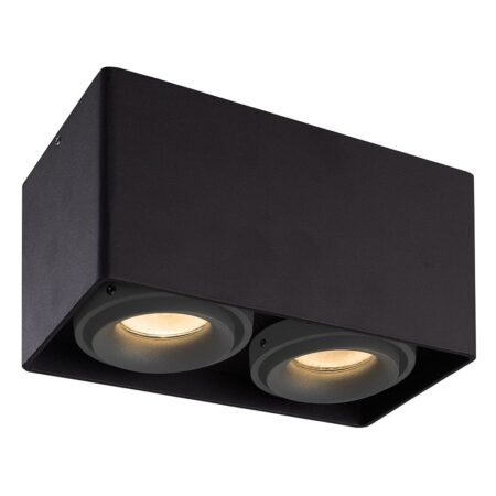Dimbare LED Opbouwspot plafond Esto - 2 Lichts - Zwart met grijze afdekringen - IP20 - kantelbaar - excl. GU10 lichtbron - voor droge ruimtes | HOFTRONIC