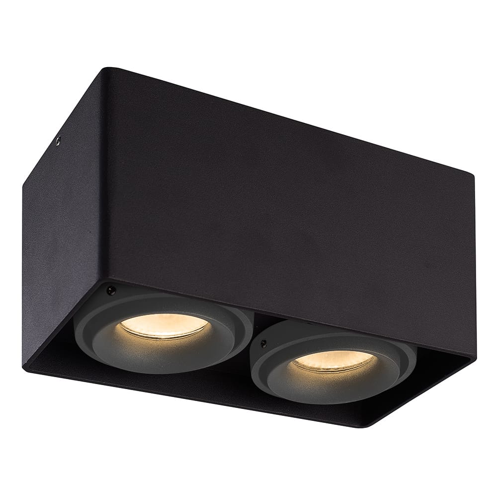 Dimbare LED Opbouwspot plafond Esto - 2 Lichts - Zwart met grijze afdekringen - IP20 - kantelbaar - excl. GU10 lichtbron - voor droge ruimtes | HOFTRONIC