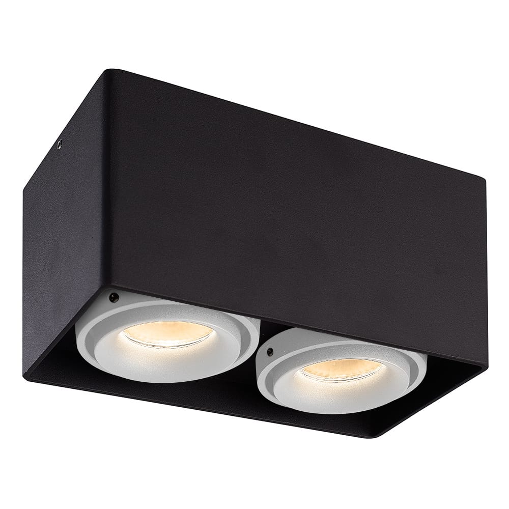 Dimbare LED Opbouwspot plafond Esto - 2 Lichts - Zwart met witte afdekringen - IP20 - kantelbaar - excl. GU10 lichtbron - voor droge ruimtes | HOFTRONIC