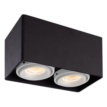 Dimbare LED Opbouwspot plafond Esto - 2 lichts - Zwart met witte afdekringen - 2 lichts kantelbaar - 4 Watt 2700K - voor droge ruimtes | HOFTRONIC