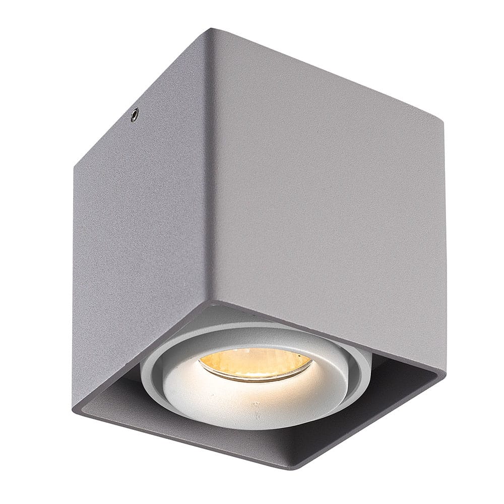 Dimbare LED Opbouwspot plafond Esto - Grijs met witte afdekring - IP20 - kantelbaar - excl. GU10 lichtbron - voor droge ruimtes | HOFTRONIC