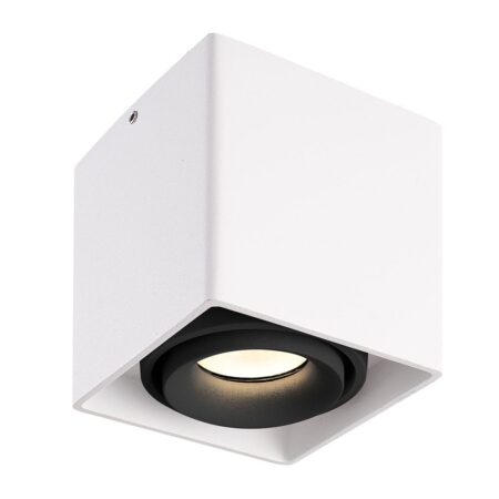 Dimbare LED Opbouwspot plafond Esto - Wit met zwarte afdekring - IP20 - kantelbaar - excl. GU10 lichtbron - voor droge ruimtes | HOFTRONIC