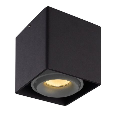 Dimbare LED Opbouwspot plafond Esto - Zwart met grijze afdekring - IP20 - kantelbaar - excl. GU10 lichtbron - voor droge ruimtes | HOFTRONIC