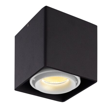 Dimbare LED Opbouwspot plafond Esto - Zwart met witte afdekring - IP20 - kantelbaar - 4W 2700K - voor droge ruimtes | HOFTRONIC