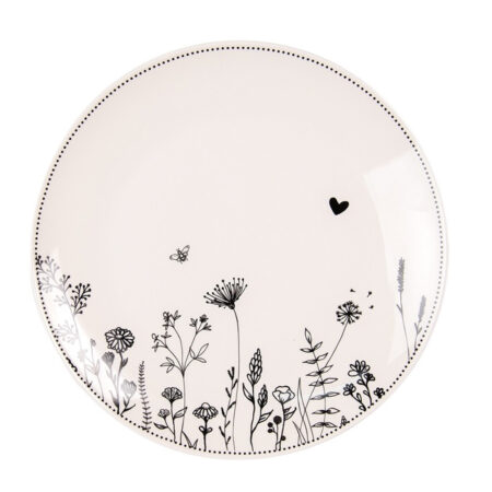 Dinerbord beige met zwarte bloemen | Clayre&Eef