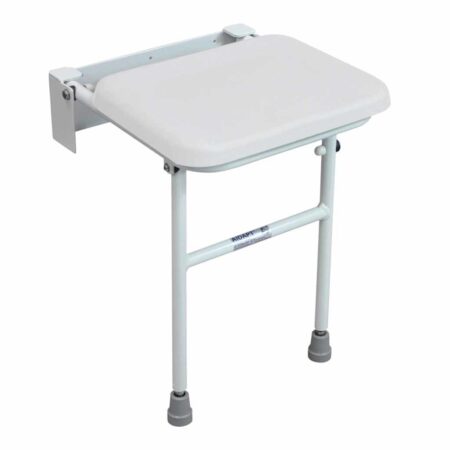 Douchezitting Solo opklapbaar met poten | Douchestoel wandmontage | Maximaal gebruikersgewicht 160 kg | Zachte zitting | Douchezitje | Kleur: Wit | ThuiszorgwinkelXL