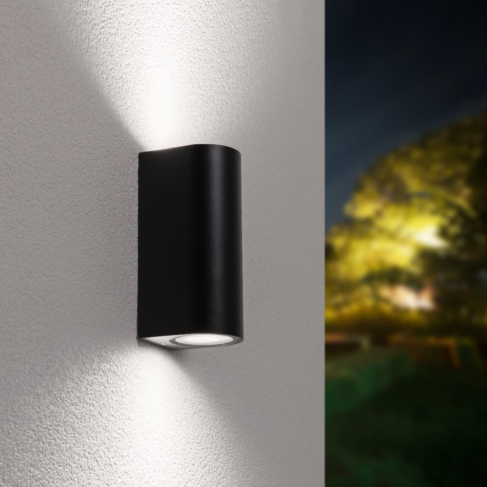 Douglas LED Wandlamp - Dimbaar - 8 Watt - 690 Lumen - 6500K Daglicht Wit - IP64 Waterdicht voor Binnen en buiten - GU10 Vervangbare lichtbron - Up & Down Light - Zwart | HOFTRONIC