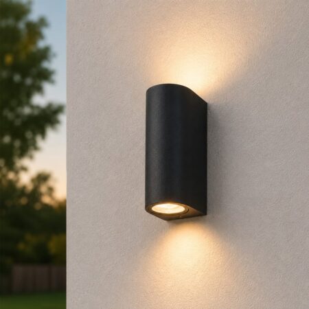 Douglas LED wandlamp Zwart - IP44 waterbestendig - Dimbaar - Up & Down light - GU10 excl. lichtbronnen - Polycarbonaat | HOFTRONIC