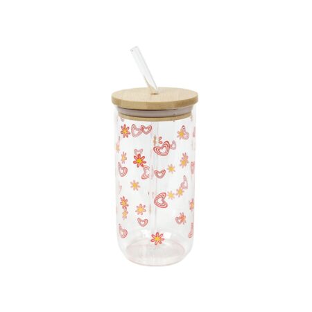 Drinkglas met rietje en deksel 500ml | Merkloos