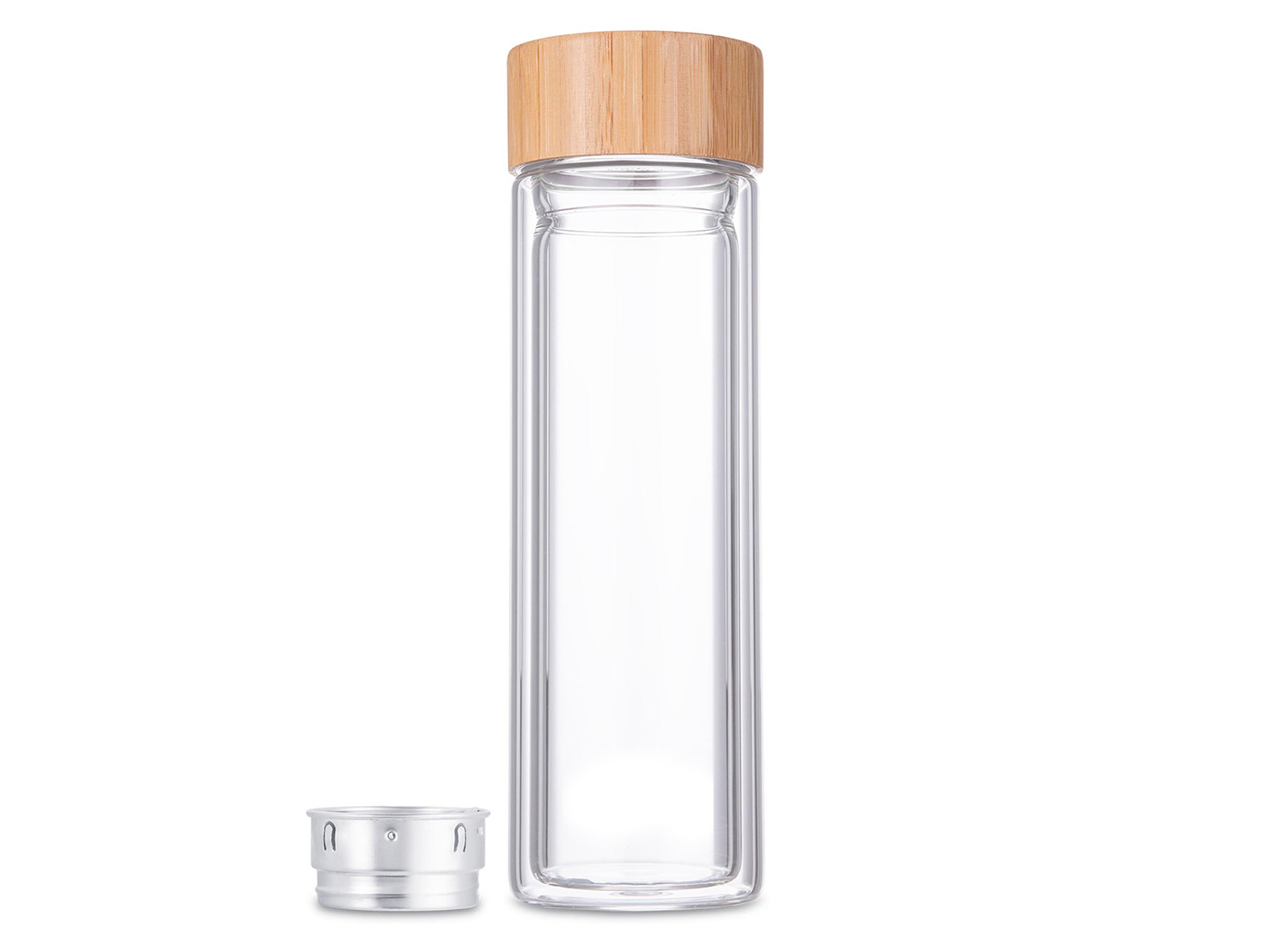 Dubbelwandige glazen fles met rvs zeef | Svenska Living