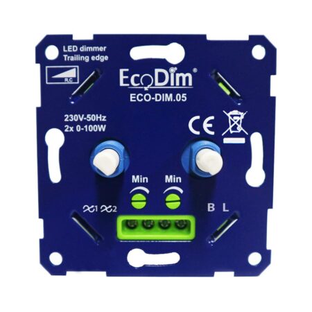 Duo LED dimmer Inbouw - 2x 0-100 Watt - Geschikt voor fase afsnijding - Geschikt voor alle merken afdekmateriaal - Min. Instelbaar - ECO-DIM.05 | Ecodim
