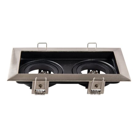 Durham Dubbel LED Inbouwspot - Kantelbaar armatuur - 10x18 cm - GU10 Fitting incl. lamphouder - Vierkant - IP20 voor binnen - RVS | HOFTRONIC