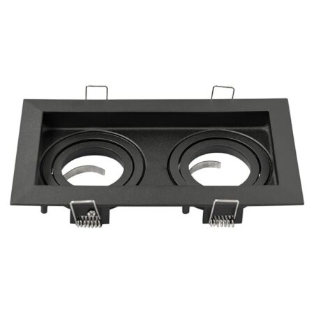 Durham Dubbel LED Inbouwspot - Kantelbaar armatuur - 10x18 cm - GU10 Fitting incl. lamphouder - Vierkant - IP20 voor binnen - Zwart | HOFTRONIC