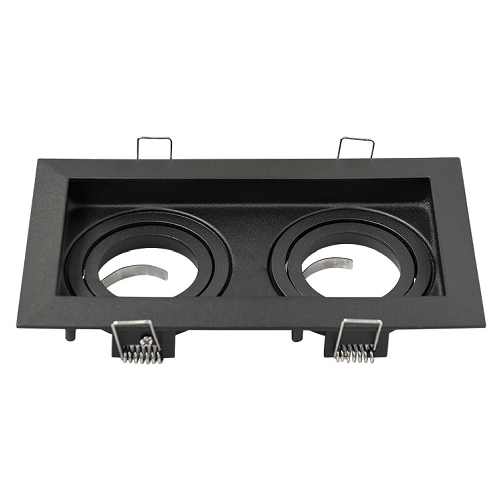 Durham Dubbel LED Inbouwspot - Kantelbaar armatuur - 10x18 cm - GU10 Fitting incl. lamphouder - Vierkant - IP20 voor binnen - Zwart | HOFTRONIC