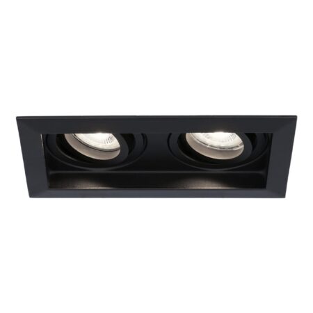 Durham Dubbel LED inbouwspot vierkant - 8 Watt 690 Lumen - 6500K daglicht wit - GU10 - Dimbaar Kantelbaar - Voor binnen - Zwart | HOFTRONIC