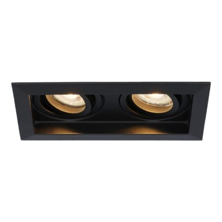 Durham Dubbel LED inbouwspot vierkant - 8 watt 690 lumen - 2700K Warm wit - GU10 - Dimbaar Kantelbaar - Voor binnen - Zwart | HOFTRONIC
