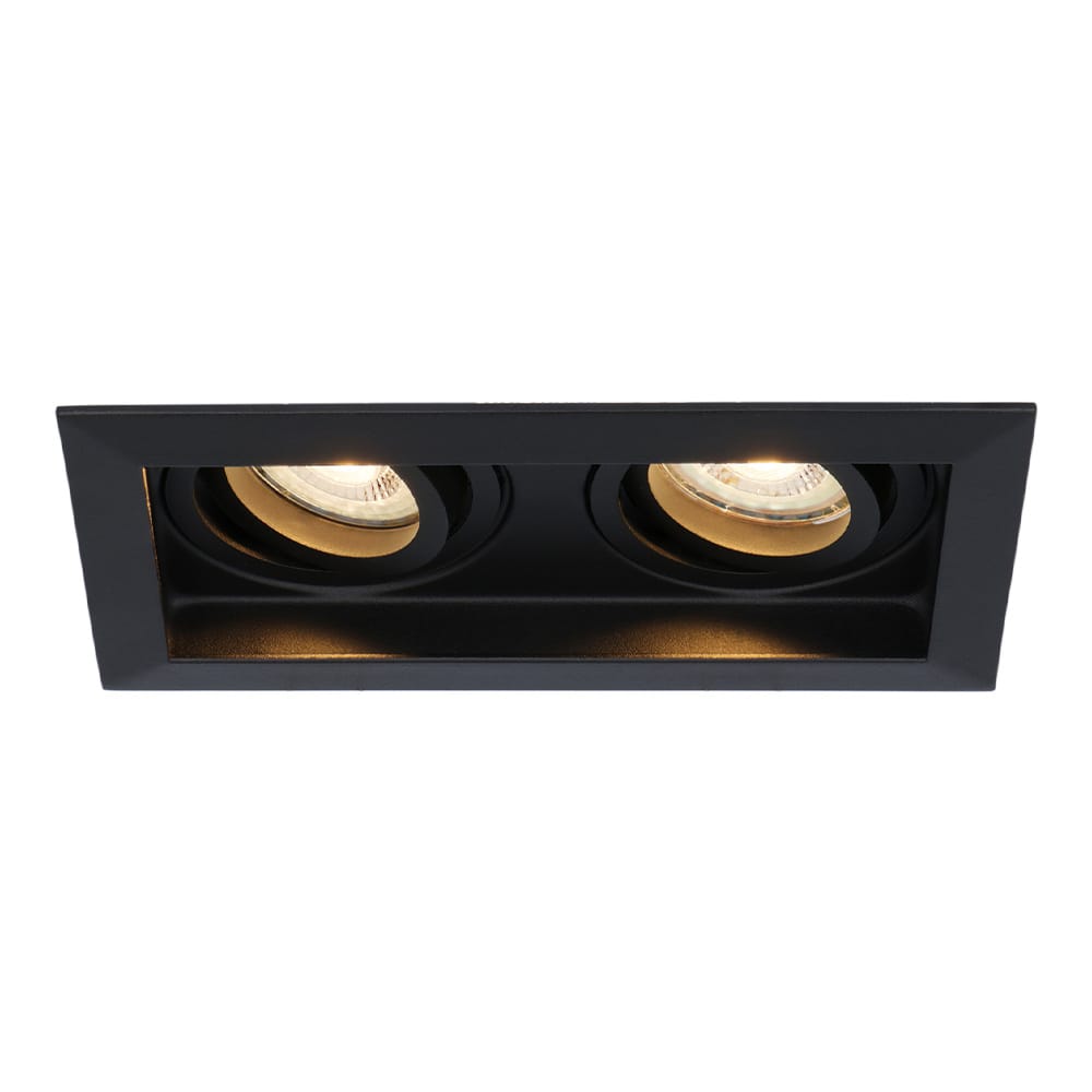 Durham Dubbel LED inbouwspot vierkant - 8 watt 690 lumen - 2700K Warm wit - GU10 - Dimbaar Kantelbaar - Voor binnen - Zwart | HOFTRONIC