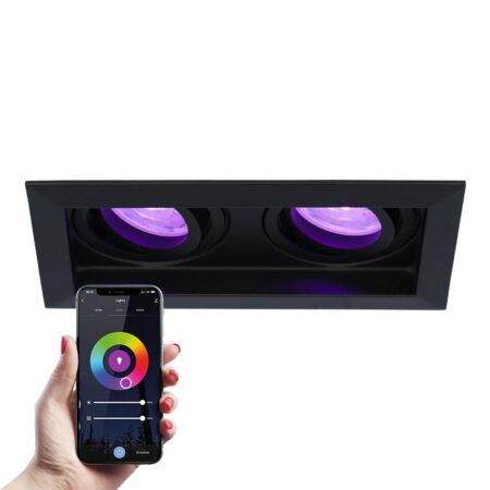 Durham Dubbel smart inbouwspot - Wifi + Bluetooth - RGBWW - GU10 11 Watt 670 Lumen - Kantelbaar - Google Home