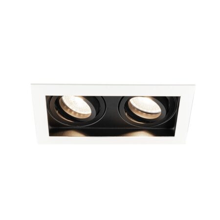 Durham - LED Inbouwspot - 8 Watt 690 Lumen - 4000K Neutraal wit - Dubbel - GU10 - Kantelbaar - IP20 voor binnen - Rechthoek - Wit/Zwart | HOFTRONIC