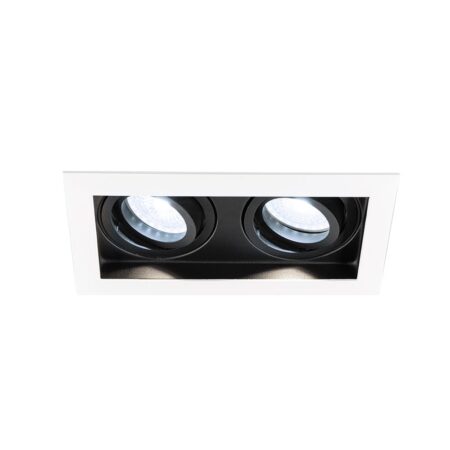 Durham - LED Inbouwspot - 8 Watt 690 Lumen - 6500K Daglicht wit - Dubbel - GU10 - Kantelbaar - IP20 voor binnen - Rechthoek - Wit/Zwart | HOFTRONIC