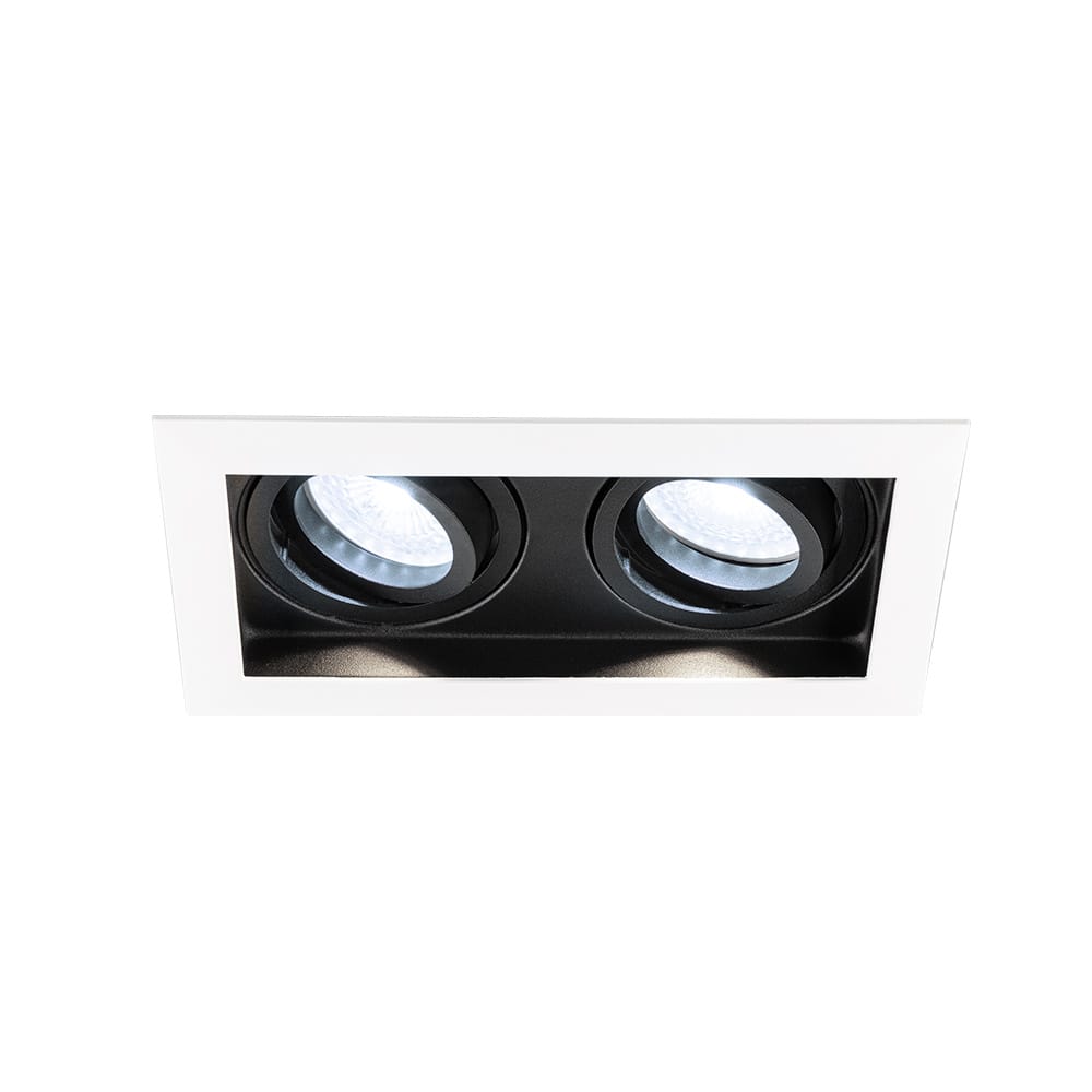 Durham - LED Inbouwspot - 8 Watt 690 Lumen - 6500K Daglicht wit - Dubbel - GU10 - Kantelbaar - IP20 voor binnen - Rechthoek - Wit/Zwart | HOFTRONIC