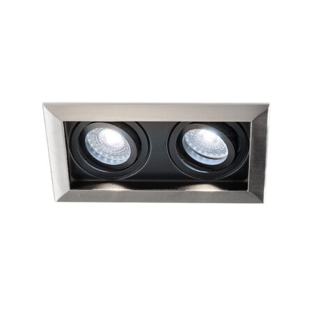 Durham - LED Inbouwspot - 8 Watt 690 Lumen - 6500K Daglicht wit - Dubbel - GU10 - Kantelbaar - Verzonken - IP20 voor binnen - Rechthoek - RVS | HOFTRONIC