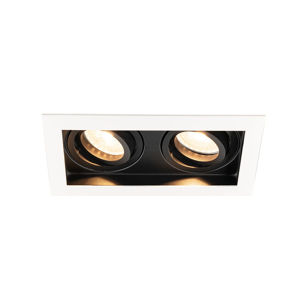 Durham - LED Inbouwspot - 8 watt 690 lumen - 2700K Warm wit - Dubbel - GU10 - Kantelbaar - IP20 voor binnen - Rechthoek - Wit/Zwart | HOFTRONIC