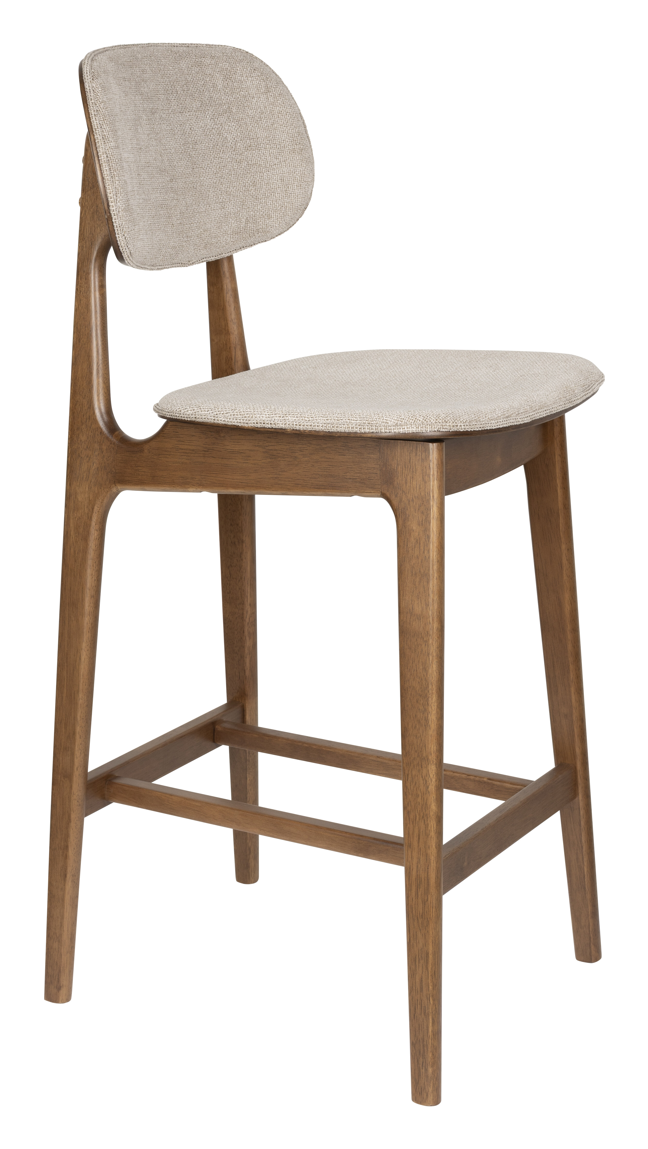 Dutchbone Barstoel Marais Geweven stof en hout - Beige (zithoogte 68cm) | Dutchbone
