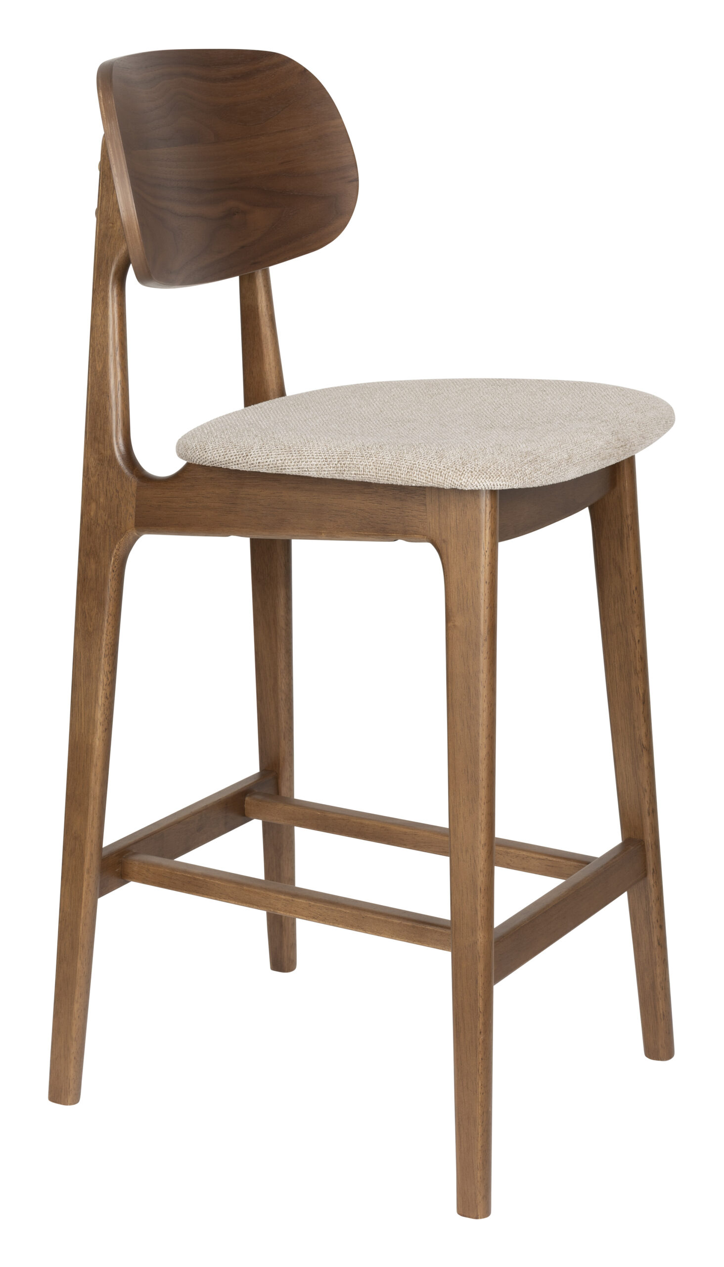 Dutchbone Barstoel Marais Geweven stof en hout - Beige/Hout (zithoogte 68cm) | Dutchbone