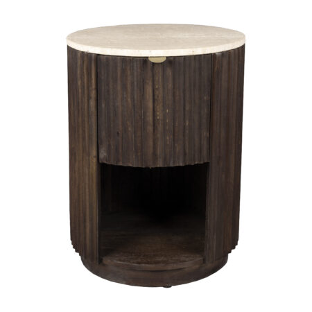 Dutchbone Bijzettafel/Nachtkastje Marlow Mangohout en Travertin - Bruin