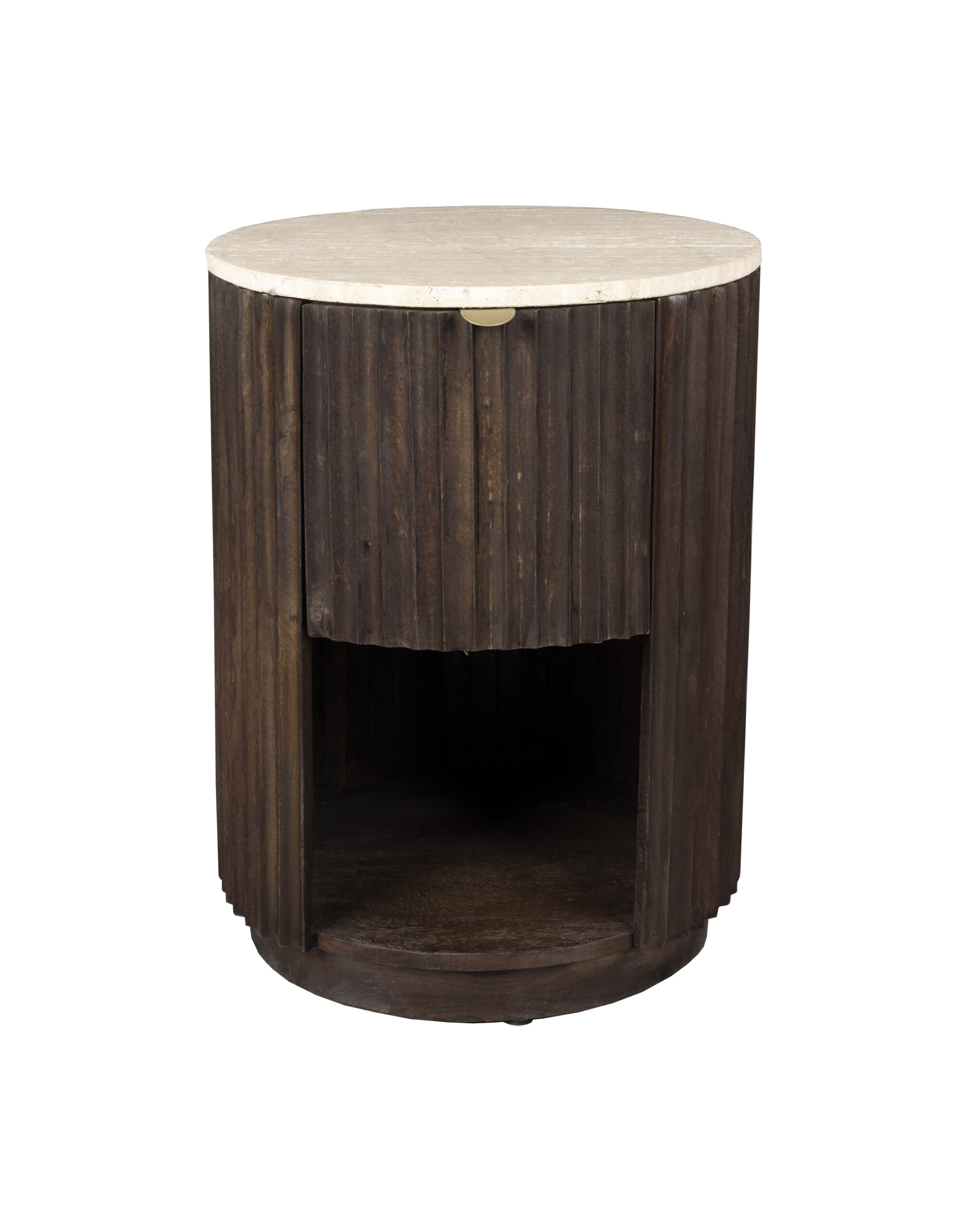 Dutchbone Bijzettafel/Nachtkastje Marlow Mangohout en Travertin - Bruin